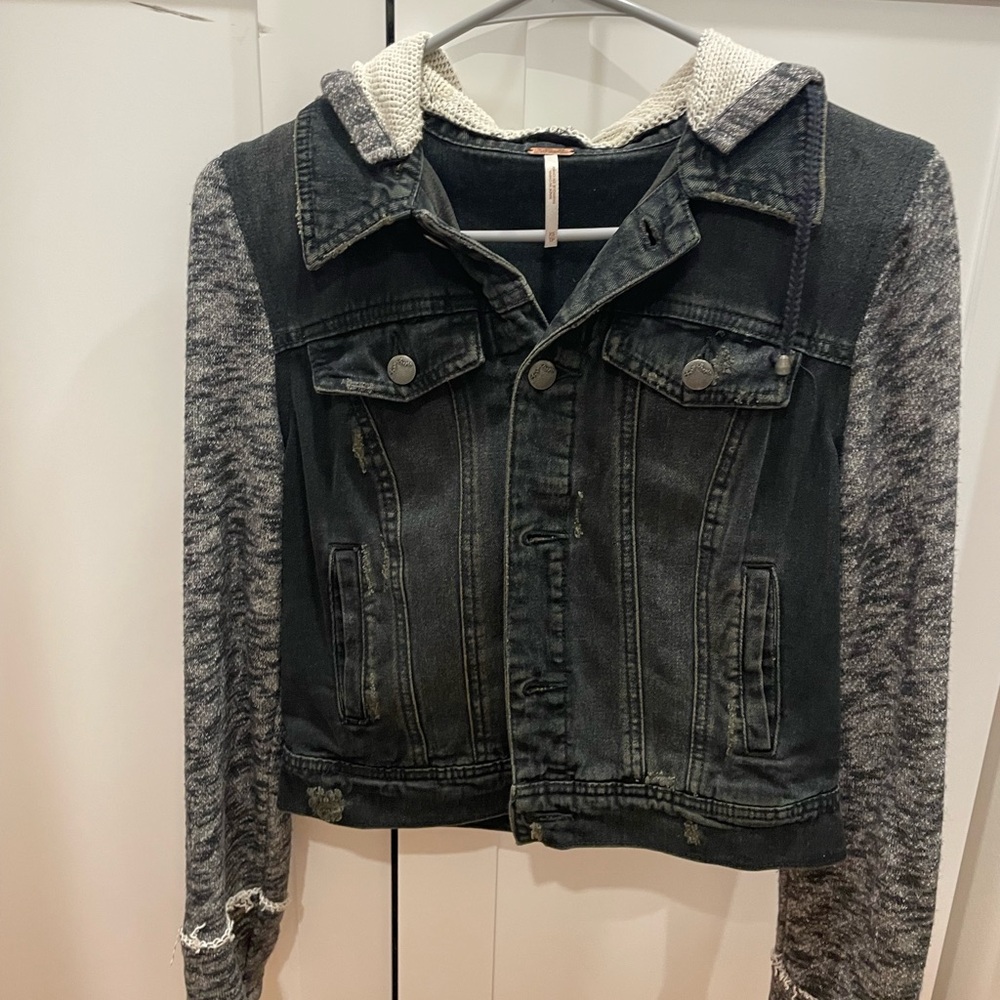 Free People Black and Gray Jean Jacket